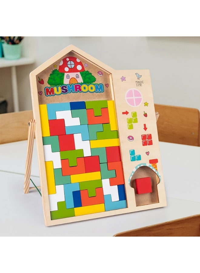 PLAYZO Multifunctional Tetris Wooden Puzzle Toy Square Puzzle - Image 1