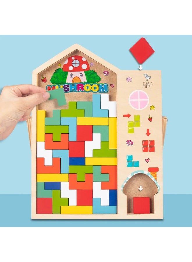 PLAYZO Multifunctional Tetris Wooden Puzzle Toy Square Puzzle - Image 3