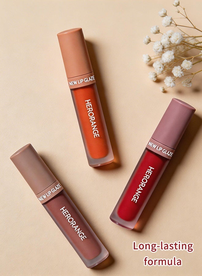 HERORANGE 3Pcs Velvet Matte Lip Glaze Set for Women, Long Lasting Transfer-Proof Lip Mud Kit, Nude & Red Tones Lipstick Set for Daily, Date & Makeup - Image 5
