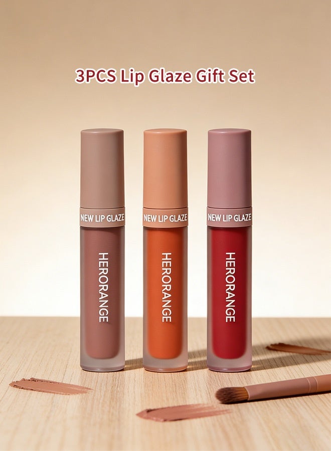 HERORANGE 3Pcs Velvet Matte Lip Glaze Set for Women, Long Lasting Transfer-Proof Lip Mud Kit, Nude & Red Tones Lipstick Set for Daily, Date & Makeup - Image 2