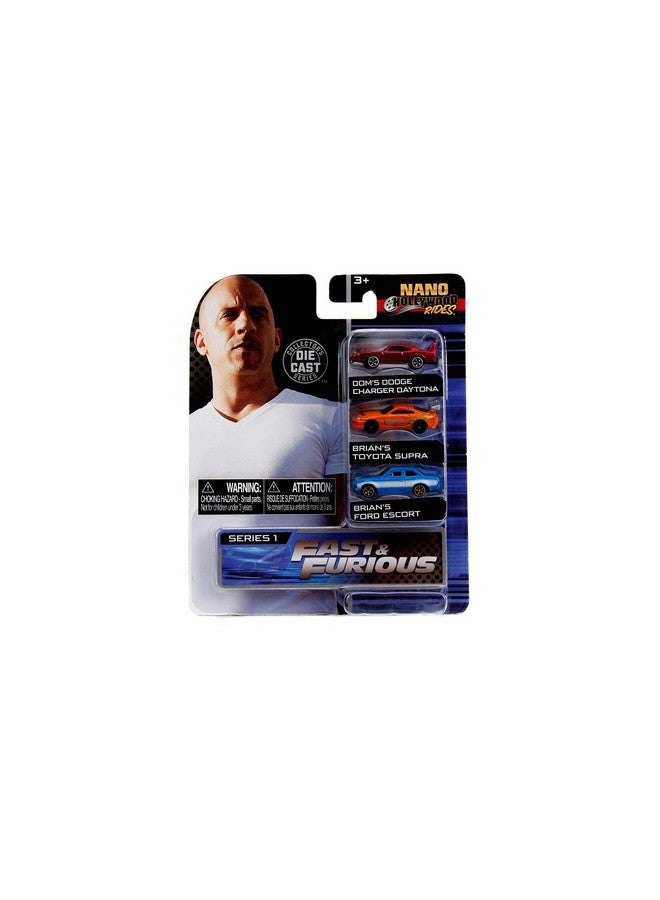 Jada Fast & Furious 3 Piece Set Nano Hollywood Rides Series 1 Diecast Model Cars - Image 1