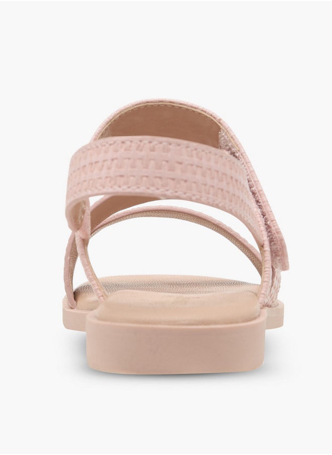 Little Missy Girls Textured Cross Strap Sandals with Hook and Loop Closure  - Image 4