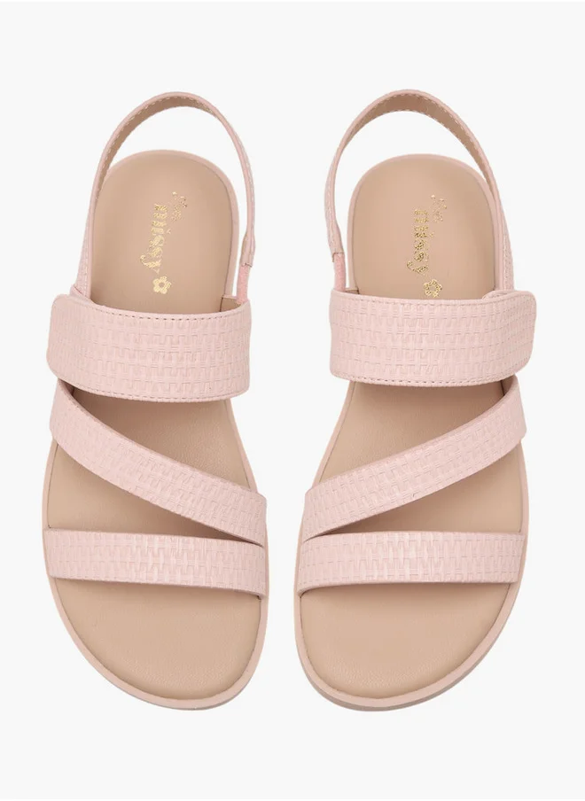 ميسي الصغيرة Girls Textured Cross Strap Sandals with Hook and Loop Closure