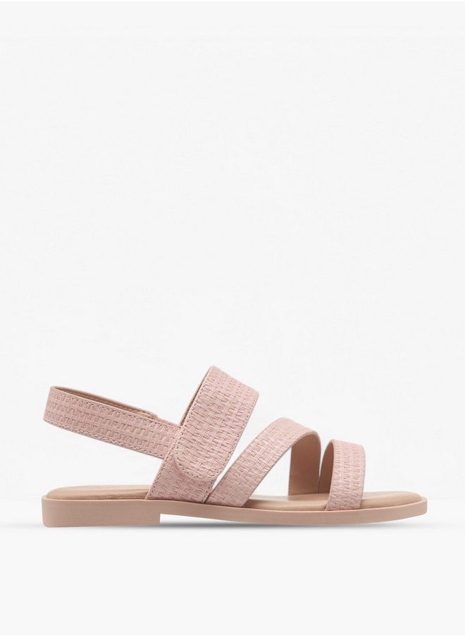 Little Missy Girls Textured Cross Strap Sandals with Hook and Loop Closure  - Image 3