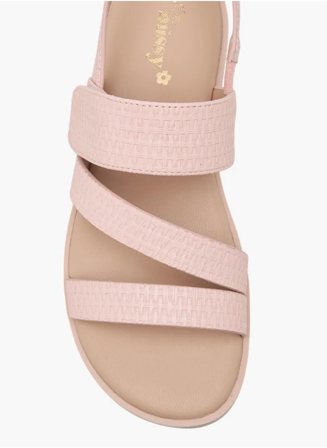 ميسي الصغيرة Girls Textured Cross Strap Sandals with Hook and Loop Closure