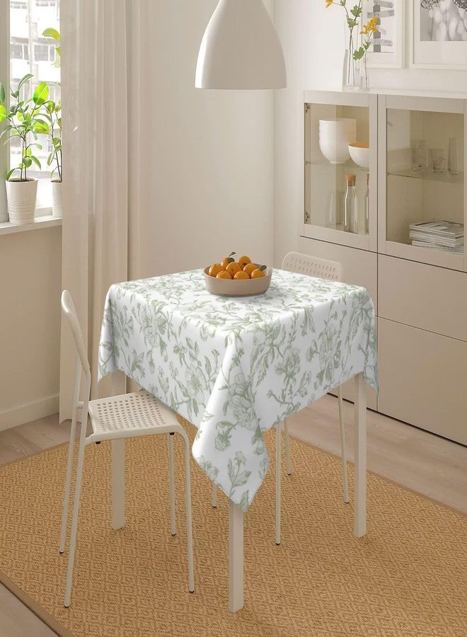 Sorktse Sage Green Floral Tablecloth Square 54 Inch Light Sage Green Vintage Floral Table Cloth Polyester Chinoiserie Flowers Farmhouse Table Cover for Kitchen Party Picnic Outdoor Decor - Image 4