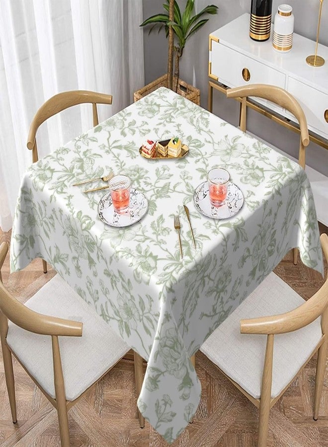 Sorktse Sage Green Floral Tablecloth Square 54 Inch Light Sage Green Vintage Floral Table Cloth Polyester Chinoiserie Flowers Farmhouse Table Cover for Kitchen Party Picnic Outdoor Decor - Image 2