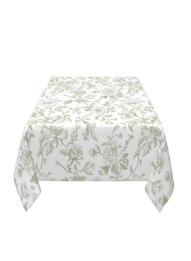Sorktse Sage Green Floral Tablecloth Square 54 Inch Light Sage Green Vintage Floral Table Cloth Polyester Chinoiserie Flowers Farmhouse Table Cover for Kitchen Party Picnic Outdoor Decor - Image 3