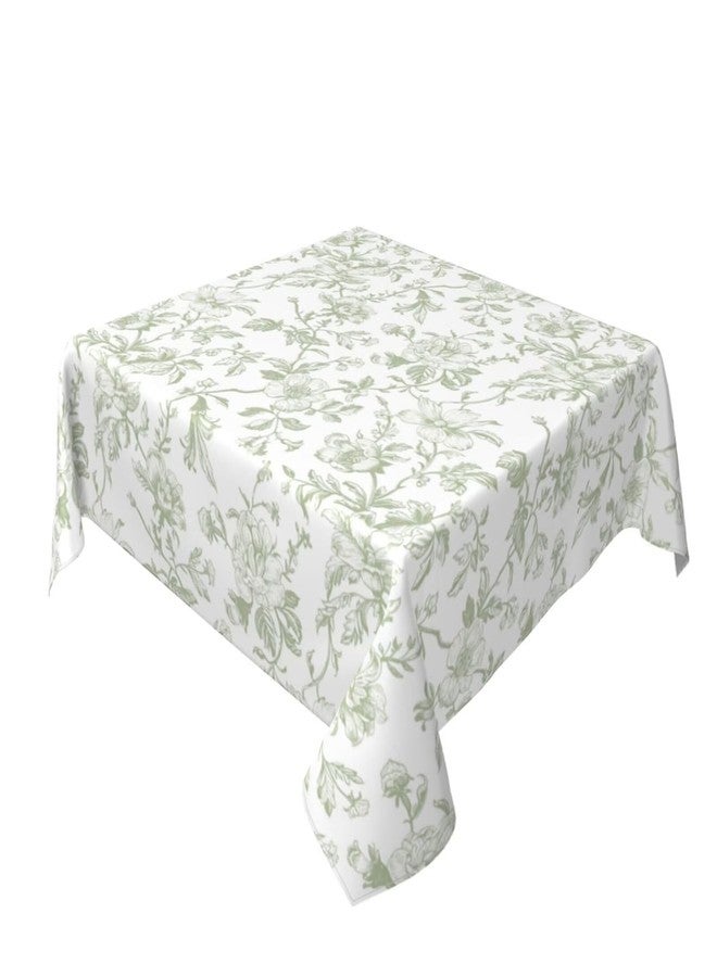 Sorktse Sage Green Floral Tablecloth Square 54 Inch Light Sage Green Vintage Floral Table Cloth Polyester Chinoiserie Flowers Farmhouse Table Cover for Kitchen Party Picnic Outdoor Decor - Image 1