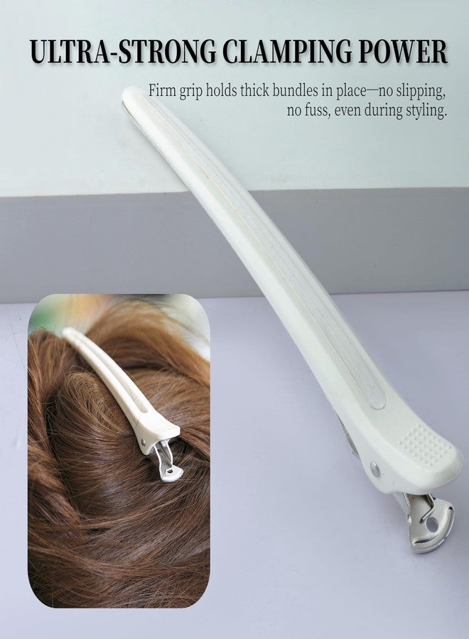 BARBERPLAN 6Pcs 14cm/5.5"Length Professional Hair Clips for Styling Sectioning, Non Slip No Crease Duck Billed Clips with Silicone Band - Salon Hair Cutting for Barber, Women and Men (A-White) - Image 5