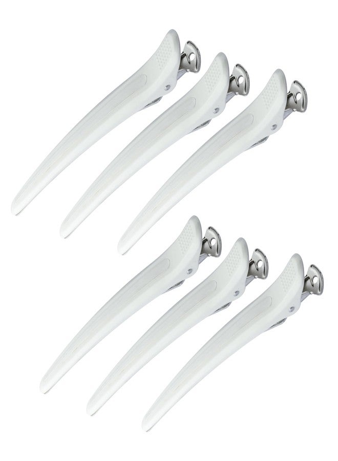 BARBERPLAN 6Pcs 14cm/5.5"Length Professional Hair Clips for Styling Sectioning, Non Slip No Crease Duck Billed Clips with Silicone Band - Salon Hair Cutting for Barber, Women and Men (A-White) - Image 1