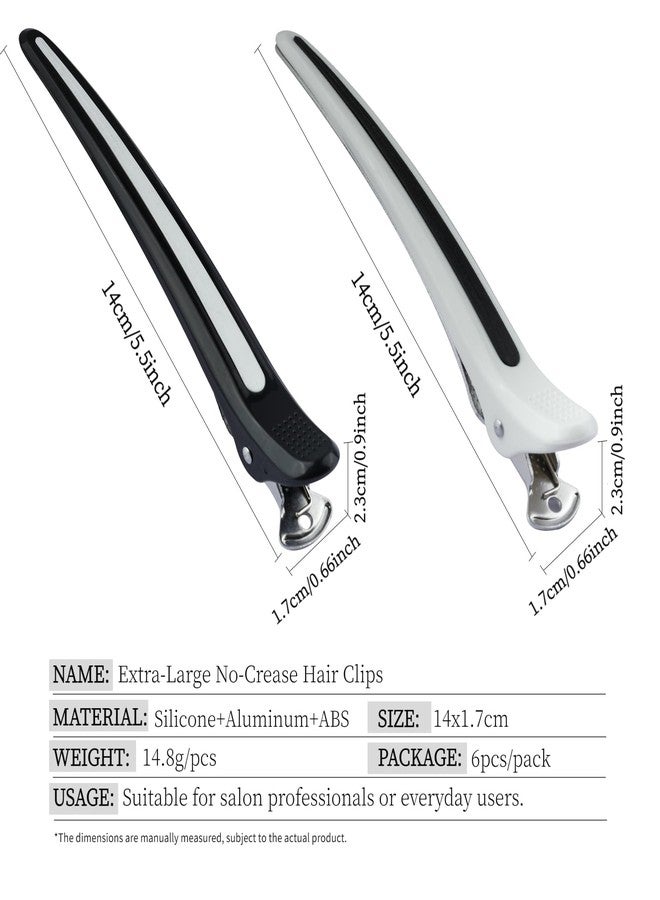 BARBERPLAN 6Pcs 14cm/5.5"Length Professional Hair Clips for Styling Sectioning, Non Slip No Crease Duck Billed Clips with Silicone Band - Salon Hair Cutting for Barber, Women and Men (A-White) - Image 2
