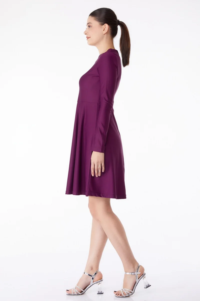 Tofisa Plain Crew Neck Women's Purple Mini Evening Dress - 13191