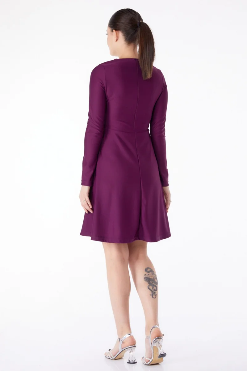 Tofisa Plain Crew Neck Women's Purple Mini Evening Dress - 13191