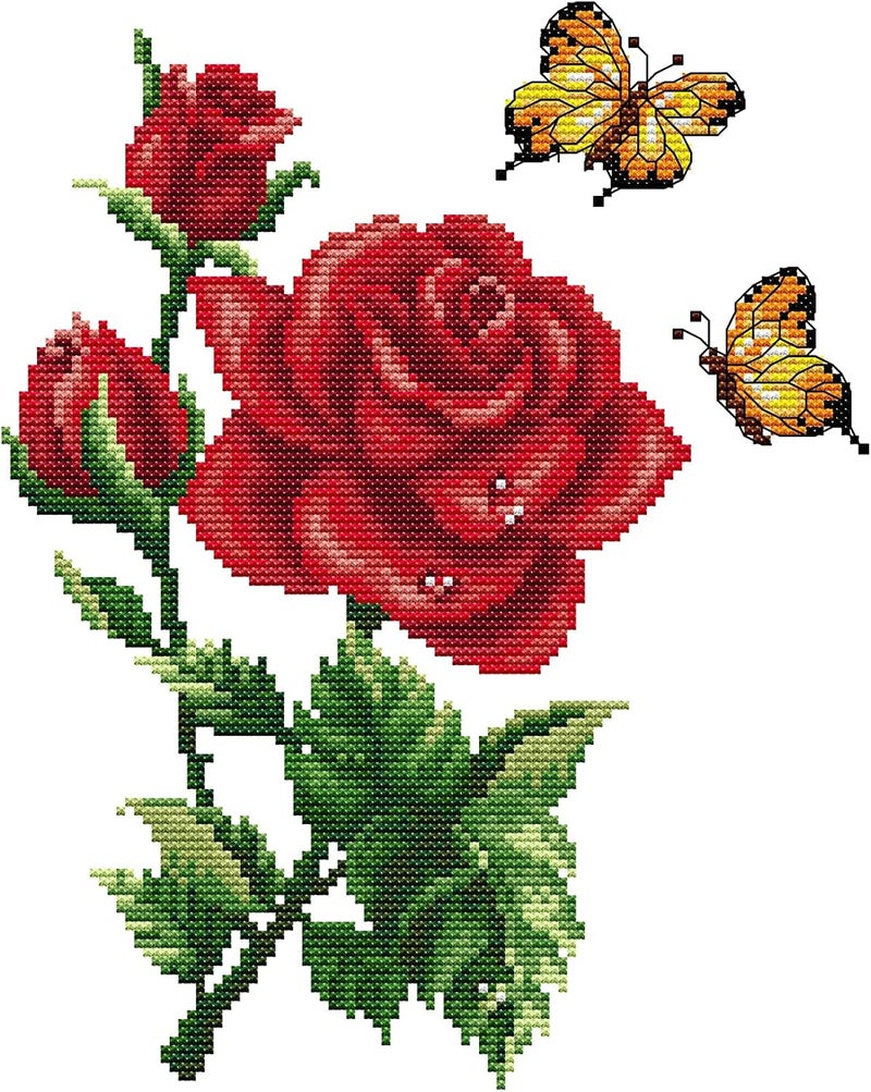 ITSTITCH Stamped Cross Stitch Kits for Beginners Full Range of Crossstitching Kits Preprinted Pattern for Kids or Adults, Embroidery Needlepoint Starter Kits 14CT 2 Strands-Butterflies Rose,10.2''x11.8'' - Image 2