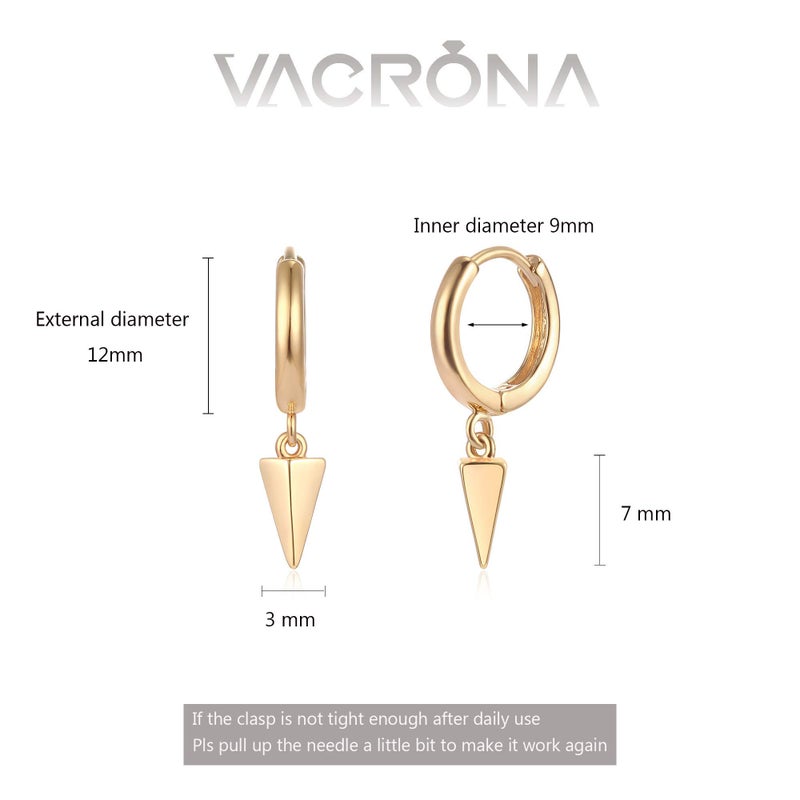 VACRONA أقراط هووب ذهبية من VACRONA للأذن، أقراط هاجي للنساء، مطلية بالذهب عيار 14 قيراط، أقراط هووب صغيرة مع نتوءات - Image 4