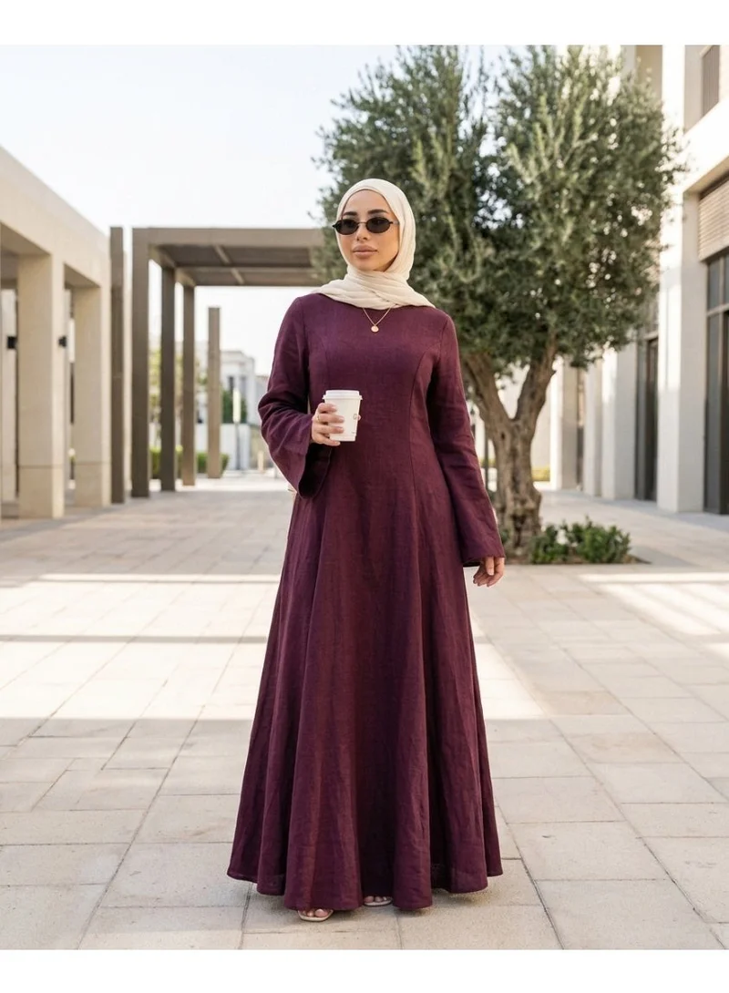 قصة فستان هيا ماكسي محتشم بأكمام طويلة وربطة خلفية للنساء