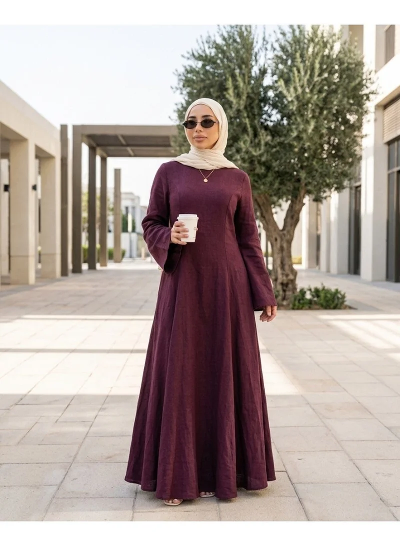 قصة فستان هيا ماكسي محتشم بأكمام طويلة وربطة خلفية للنساء