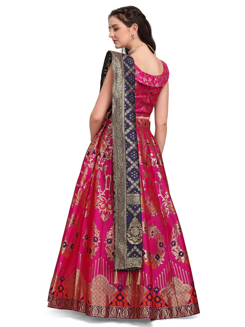 PURVAJA Women's Jacquard Semi-Stitched Lehenga choli (Amayra-Pink_Pink_Free Size) - Image 2