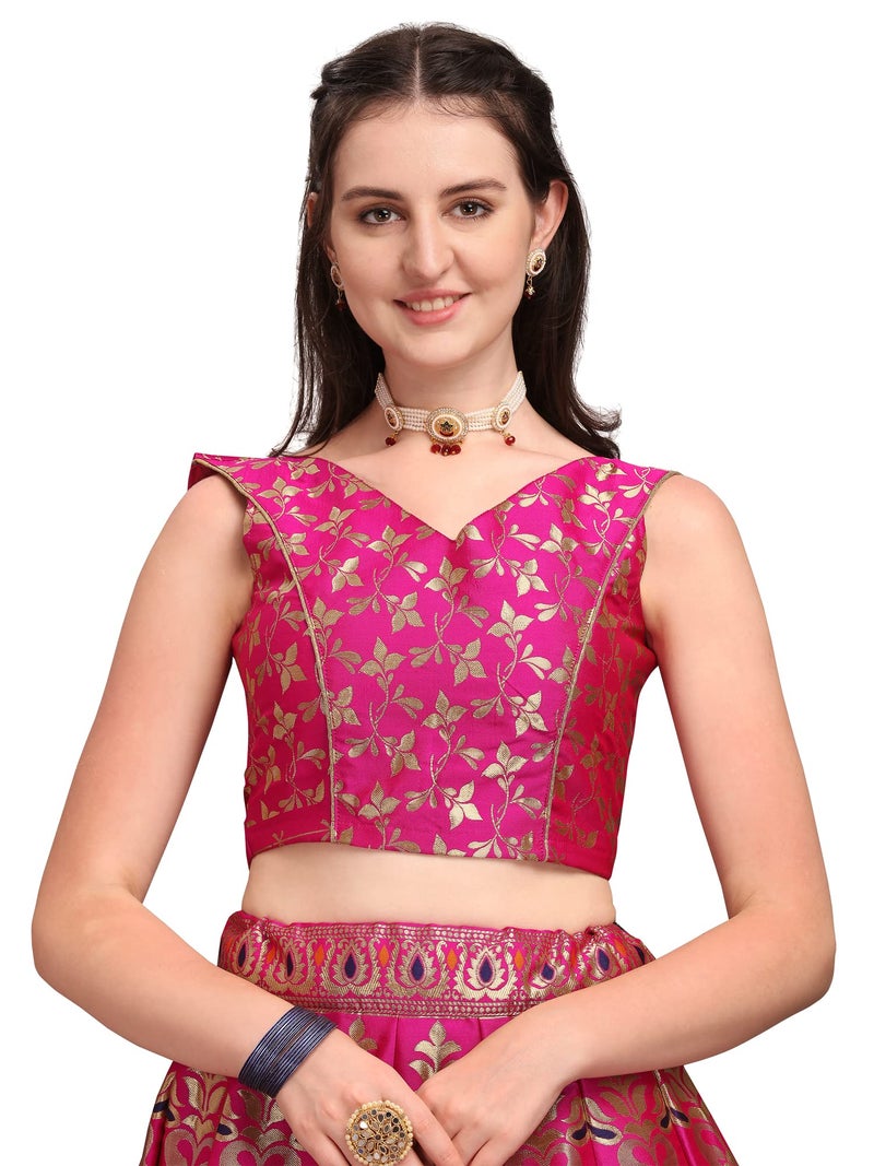 PURVAJA Women's Jacquard Semi-Stitched Lehenga choli (Amayra-Pink_Pink_Free Size) - Image 5