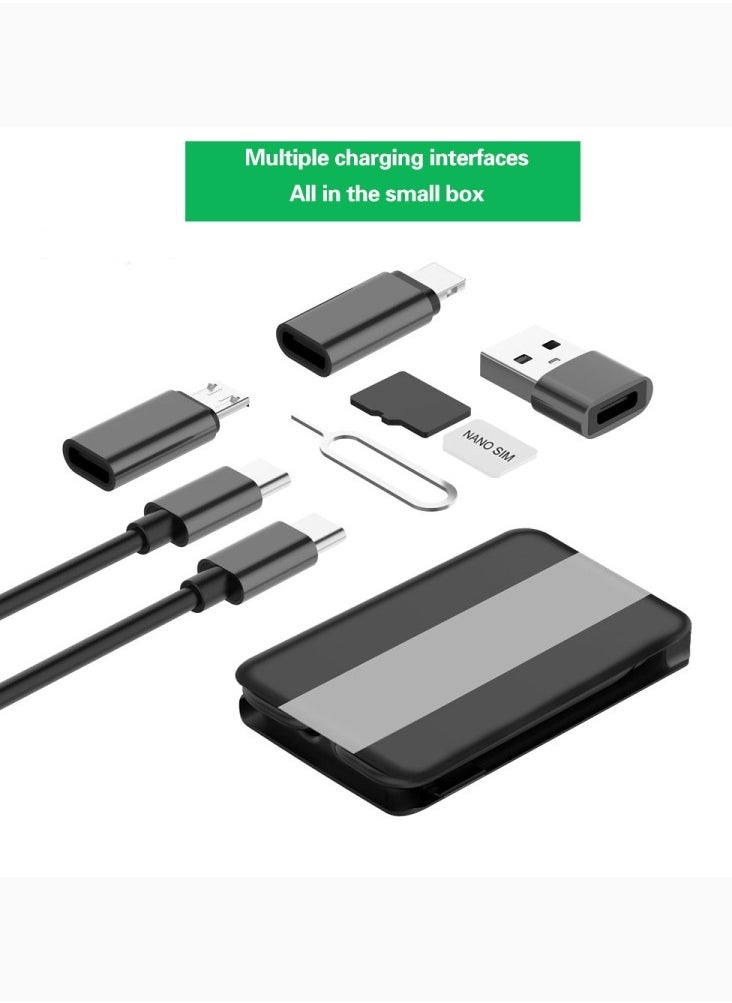 OQUERA - Portable Travel Data Cable Storage Box: Multi-Function Adapter Kit with USB-C to Lightning, Type-C, Micro Adapters - 60W USB Adapter, Mobile Phone Holder - Black - Image 1