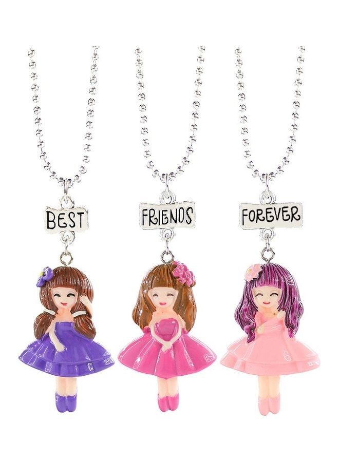 NIBEMINENT 3-Piece Children Resin Doll Best Friends Forever Necklace