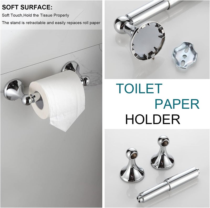 BGL Bathroom Hardware Set, Chrome Adjustable Expandable Towel Bar 4-Piece Bathroom Accessory Set Wall Mounted Robe Hook Toilet Paper Holder Towel Ring Towel Bar - Image 5