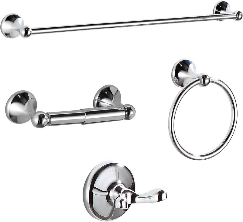 BGL Bathroom Hardware Set, Chrome Adjustable Expandable Towel Bar 4-Piece Bathroom Accessory Set Wall Mounted Robe Hook Toilet Paper Holder Towel Ring Towel Bar - Image 1