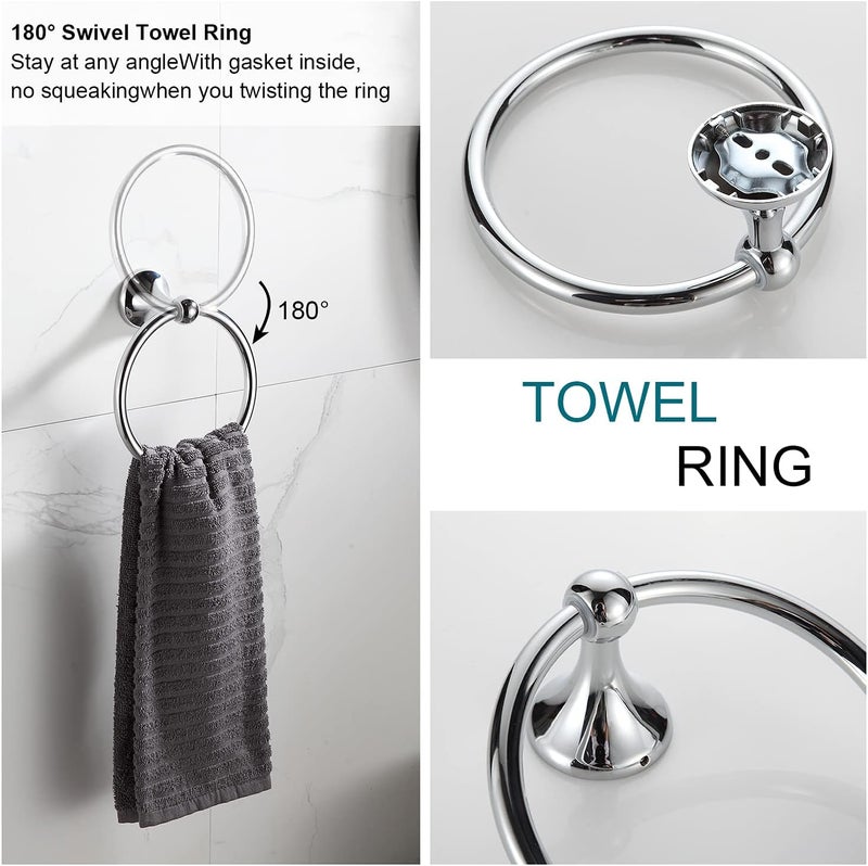 BGL Bathroom Hardware Set, Chrome Adjustable Expandable Towel Bar 4-Piece Bathroom Accessory Set Wall Mounted Robe Hook Toilet Paper Holder Towel Ring Towel Bar - Image 3