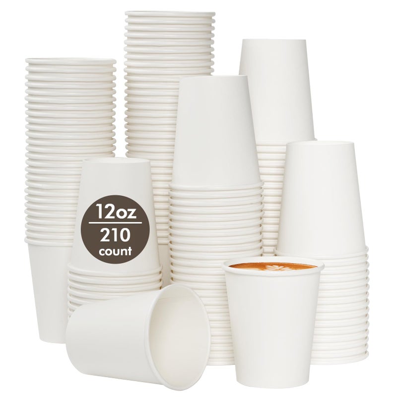TV TOPVALUE 210 Count 12 oz Coffee Cups White Paper Cups 12 oz for Water Juice or Tea Perfect for Office Home Party