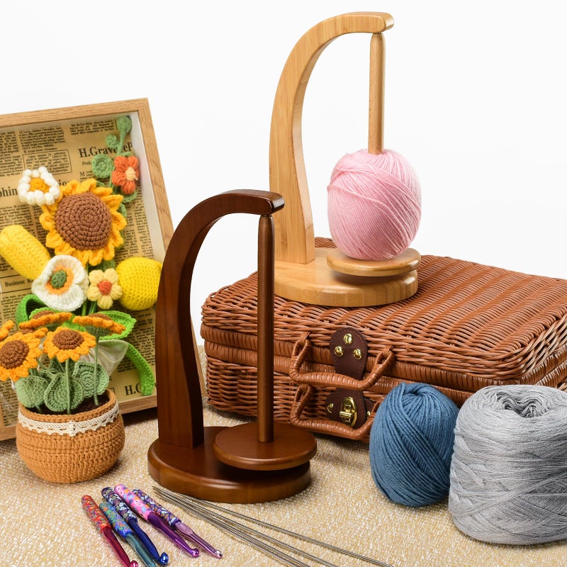 Artowell Yarn Holder for Knitting and Crocheting,Crochet Gift for Knitting Lovers,Wooden Yarn Spinner for Crochet by Artowell (Walnut Color) - Image 2