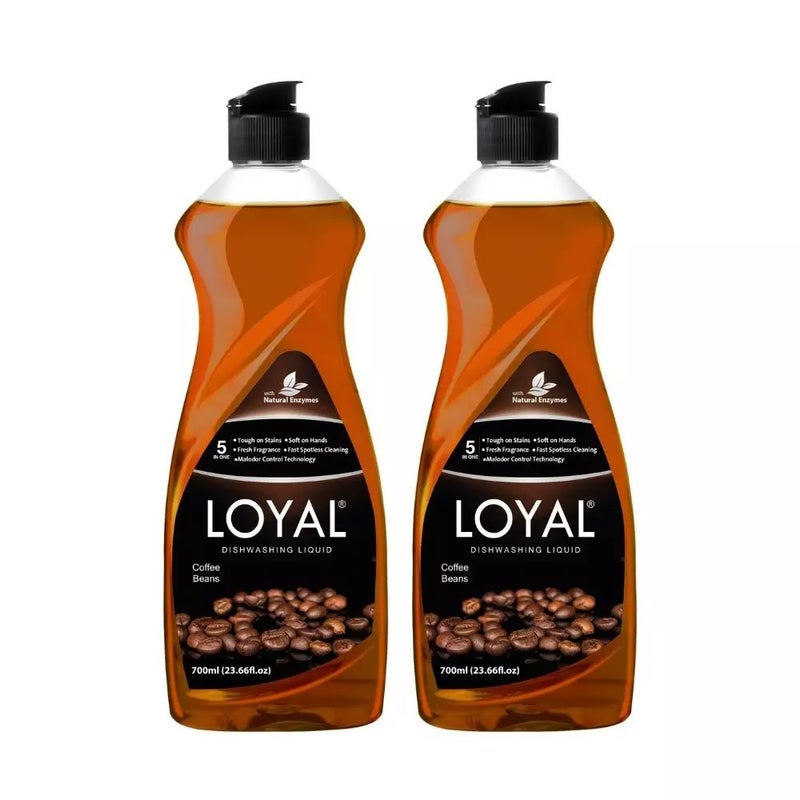 Loyal 5 In 1 Dishwashing Liquid With Coffee Beans Fragrance and Natural Enzymes- 2X700ml