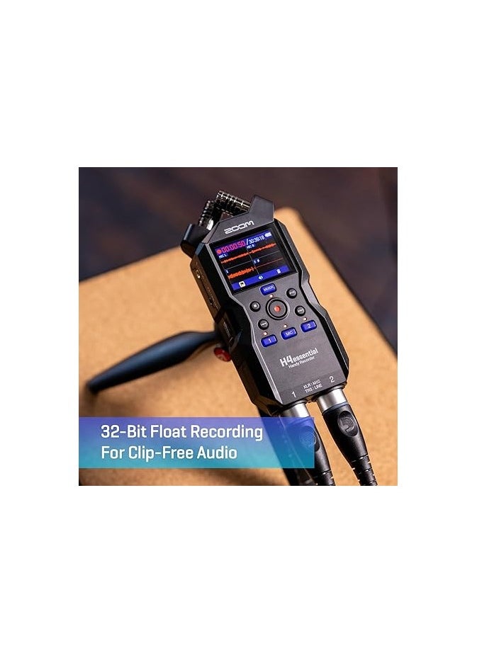 Zoom H4essential 4-Track Handy Recorder with 32-Bit Float, Accessibility, Stereo Microphones, 2 XLR/TRS Combo Inputs, Record to SD Card, USB Interface, for Musicians, Podcasters, Filmmakers