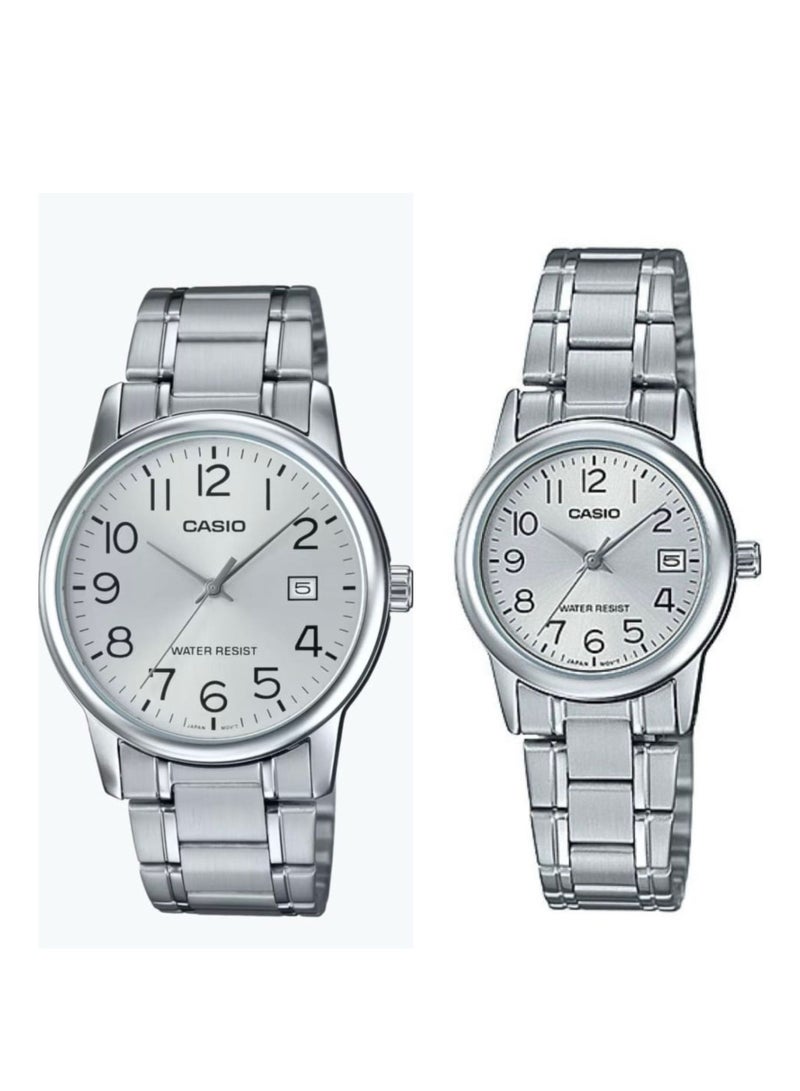 Analog Stainless steel band Couple Watch Set MTP/LTP-V002B-7B