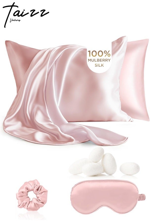 Taizz Ventures 2 Pack Satin Pillowcases for Hair and Skin, Includes Eye Mask and Hair Tie, Luxurious, Soft, and Skin-Friendly, Pink - Queen Size 30x20 Inch  - Image 1
