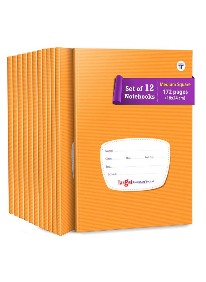 TARGET PUBLICATIONS Medium Square Box Notebooks for Kids | 172 Ruled Pages | Soft Bound Cover | Maths Practice Books | 18 cm x 24 cm Approx | Set of 12 | GSM 58 - Image 1