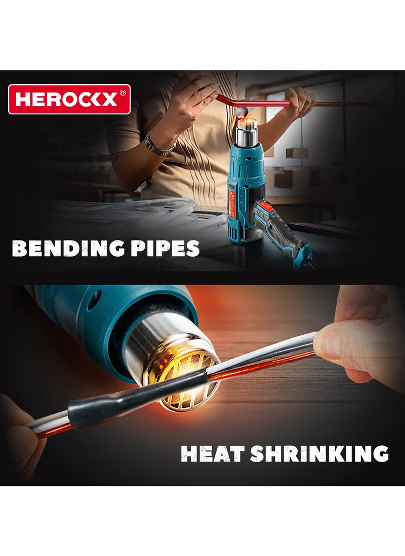 HEROCKX Heat Gun, 2000W HEROCKX Heavy Duty Hot Air Gun Kit Dual Temperature Settings 662℉~1112℉ (350℃-600℃), Overload Protection with 5 Nozzles for Crafts, Shrink Wrapping/Tubing, Paint Removing, Epoxy Resin  - Image 4
