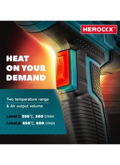 HEROCKX Heat Gun, 2000W HEROCKX Heavy Duty Hot Air Gun Kit Dual Temperature Settings 662℉~1112℉ (350℃-600℃), Overload Protection with 5 Nozzles for Crafts, Shrink Wrapping/Tubing, Paint Removing, Epoxy Resin  - Image 3