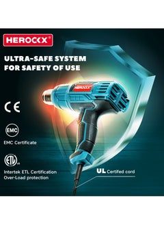HEROCKX Heat Gun, 2000W HEROCKX Heavy Duty Hot Air Gun Kit Dual Temperature Settings 662℉~1112℉ (350℃-600℃), Overload Protection with 5 Nozzles for Crafts, Shrink Wrapping/Tubing, Paint Removing, Epoxy Resin  - Image 5