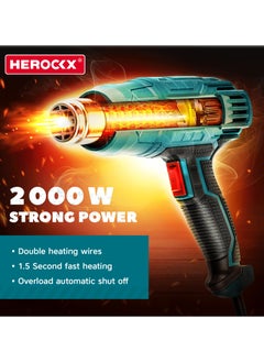 HEROCKX Heat Gun, 2000W HEROCKX Heavy Duty Hot Air Gun Kit Dual Temperature Settings 662℉~1112℉ (350℃-600℃), Overload Protection with 5 Nozzles for Crafts, Shrink Wrapping/Tubing, Paint Removing, Epoxy Resin  - Image 2
