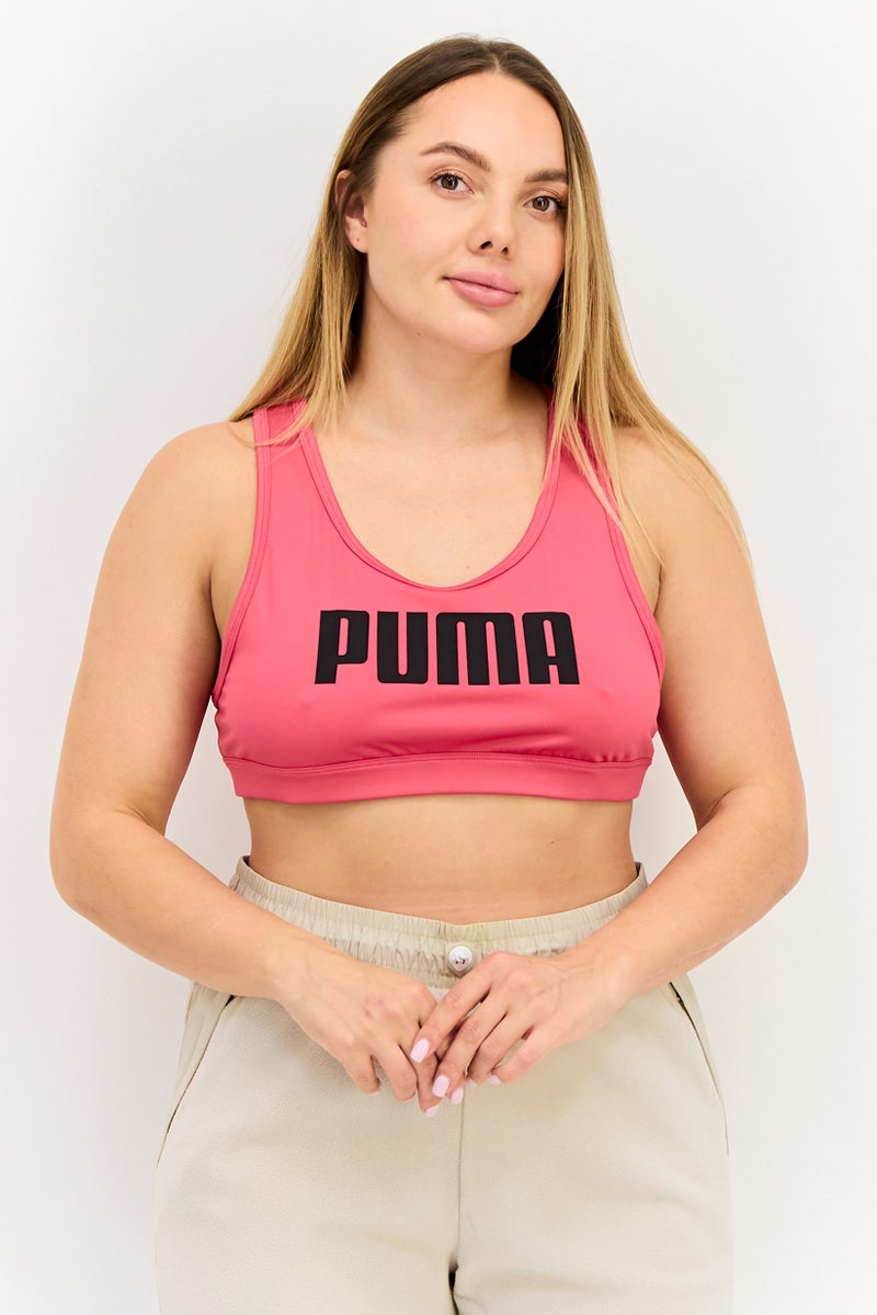 PUMA حمالة صدر رياضية غير مبطنة بشعار العلامة التجارية للنساء، وردي داكن - Image 1