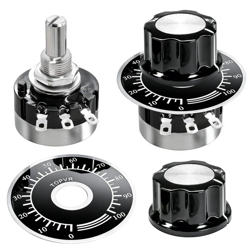 Taiss 2pcs RV24YN20S 10K Potentiometer Single Turn Carbon Film Rotary Taper Potentiometer Used for Inverter speed regulation Motor speed control + 2pcs A03 knob + 2pcs dials (B103 10K ohm) - Image 1