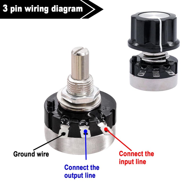 Taiss 2pcs RV24YN20S 10K Potentiometer Single Turn Carbon Film Rotary Taper Potentiometer Used for Inverter speed regulation Motor speed control + 2pcs A03 knob + 2pcs dials (B103 10K ohm) - Image 4