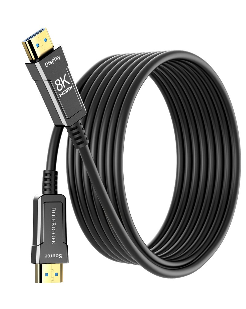 BlueRigger 8K HDMI 2.1 Fiber Optic Cable, Ultra HD, High Speed Cable/AOC Support 48 Gbps@60 Hz, 4K@120Hz, eARC, Dynamic HDR, HDCP 2.2|2.3, with resolution 7680*4320p, Compactible with Dolby Vision, PS4, Black (50 Feet/15 Meter) - Image 1