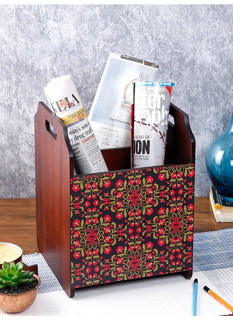 Reinvention Factory Reinvention Factory Floral Ornament MDF Wooden Rosewood Finish Magazine HoldersNewspaper Organiser  - Image 1