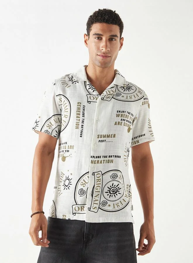 Lee Cooper Relaxed Fit Printed Shirt with Short Sleeves
