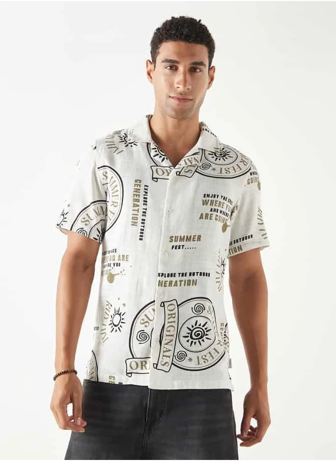 Lee Cooper Lee Cooper Relaxed Fit Printed Shirt with Short Sleeves