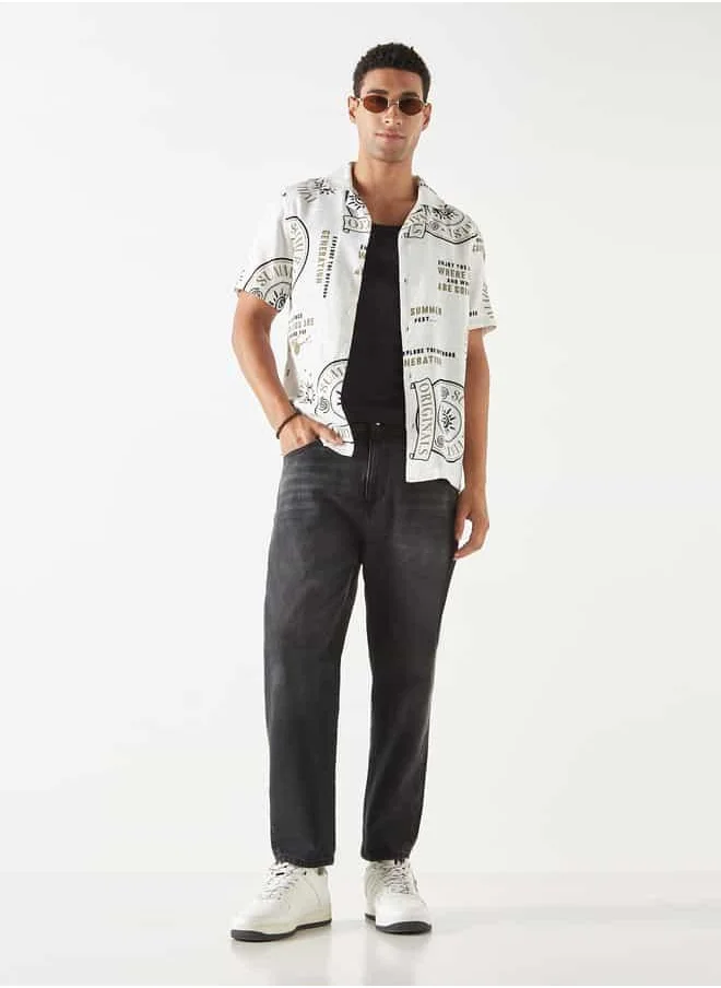 Lee Cooper Lee Cooper Relaxed Fit Printed Shirt with Short Sleeves