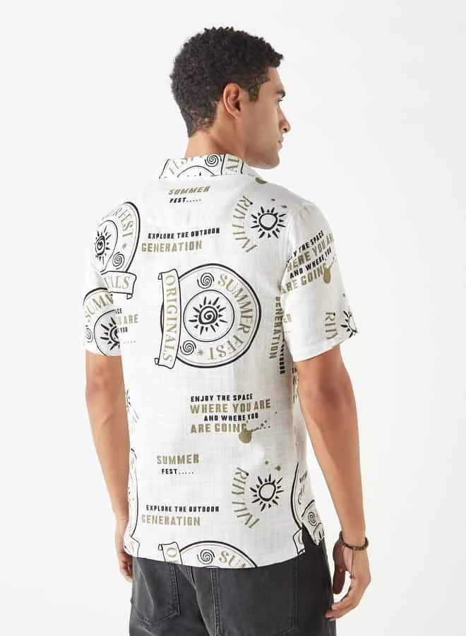 Lee Cooper Lee Cooper Relaxed Fit Printed Shirt with Short Sleeves