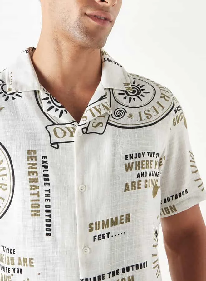 Lee Cooper Lee Cooper Relaxed Fit Printed Shirt with Short Sleeves